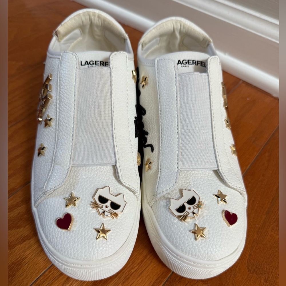 Karl Lagerfeld Paris Caitie White Leather Choupette Charm Slip On Sneakers
7.5 M
